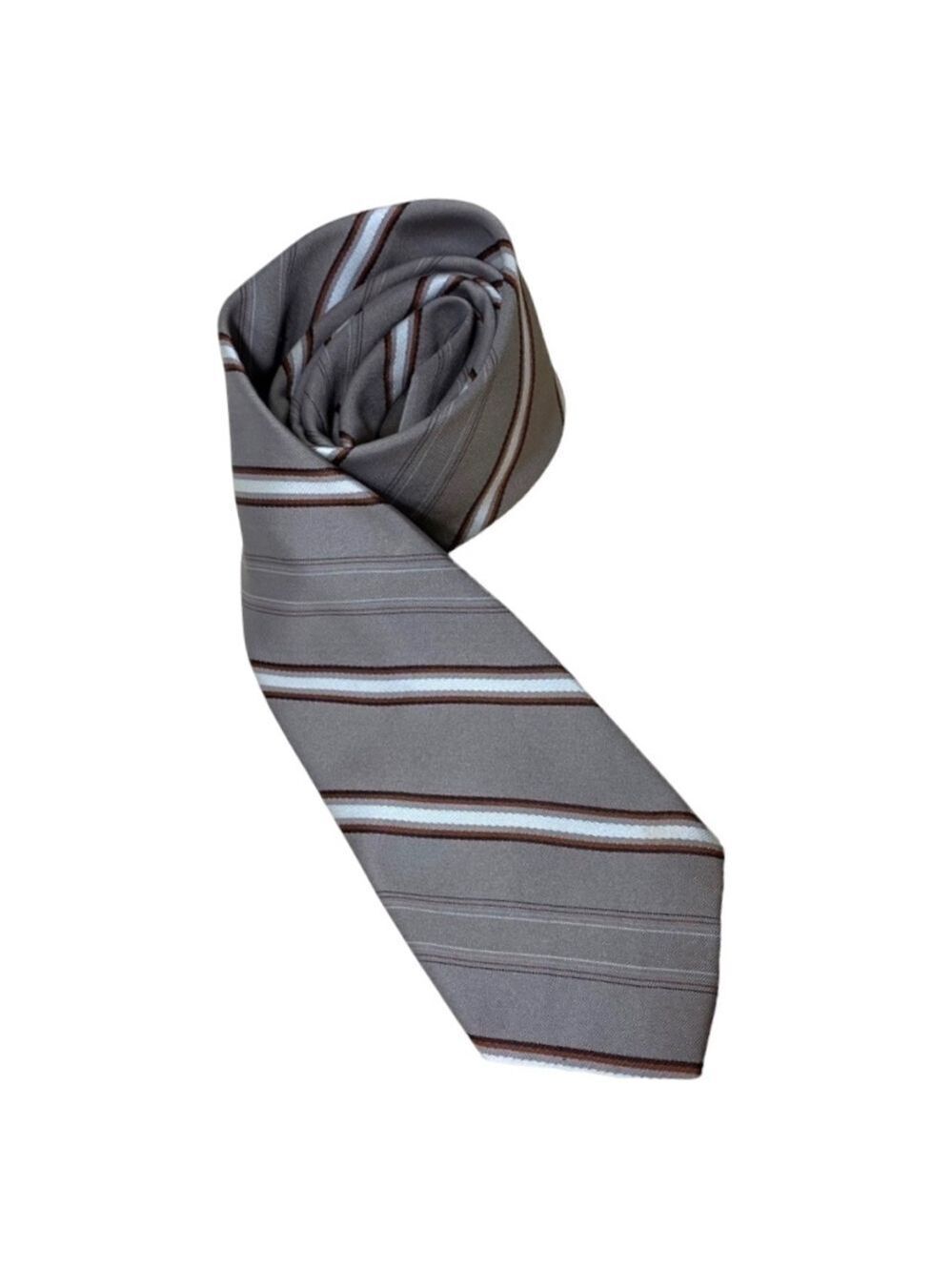 Christian Dior Monsieur Vintage Neck Tie Tan Gray Classic Diagonals Stripes